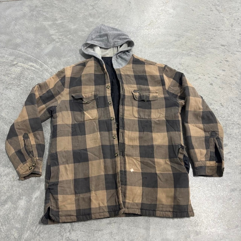 Dickies Black & Beige Checkered Flannel Hooded Jacket Mens Large
